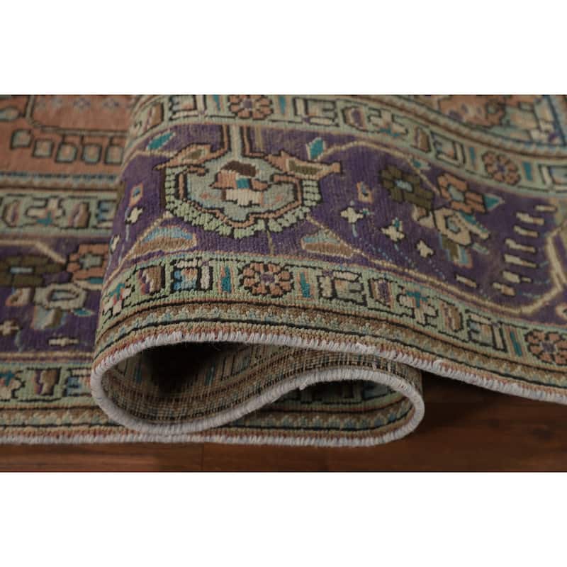 Floral Coral Tabriz Persian Vintage Area Rug Handmade Wool Carpet - 6'9"x 9'10"