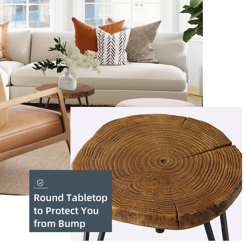 COSIEST Faux Wood Tree-Slice Outdoor Coffee Table