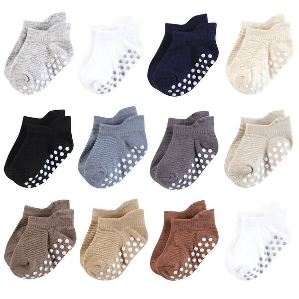 slide 1 of 1, Hudson Baby Unisex Non-Skid No-Show Socks, Navy Neutrals 0-6 Months - Navy Neutrals