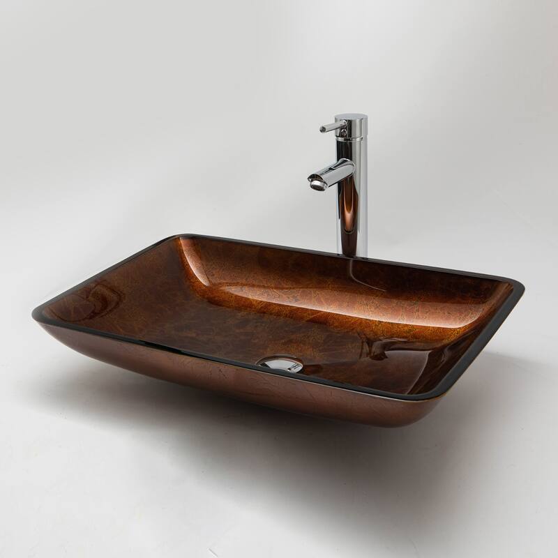Vinnova Glass Rectangular Vessel Bathroom Sink without Faucet