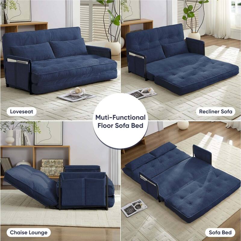 Mixoy Muti-Functional Folding Floor Sofa Bed,Lazy Sofa with Pillows,6 Position Adjustable Backrest-2+1