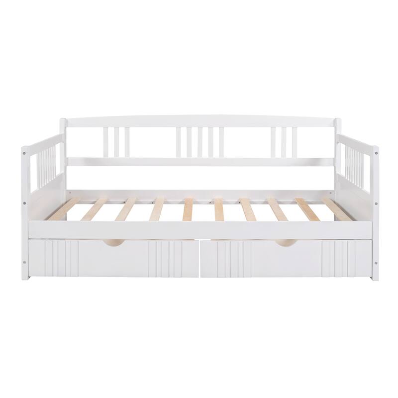 Daybed with Two Drawers, Solid Wood Frame, Guardrails, No Box Spring Needed