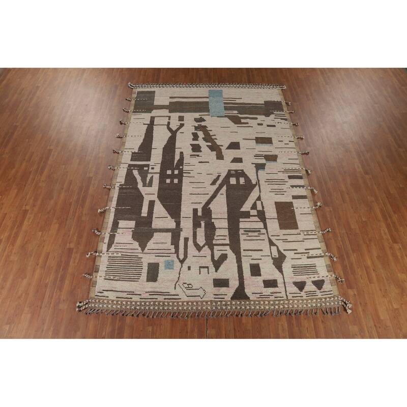 Abstract Moroccan Modern Area Rug Handmade Wool Carpet - 8'0" x 11'11"