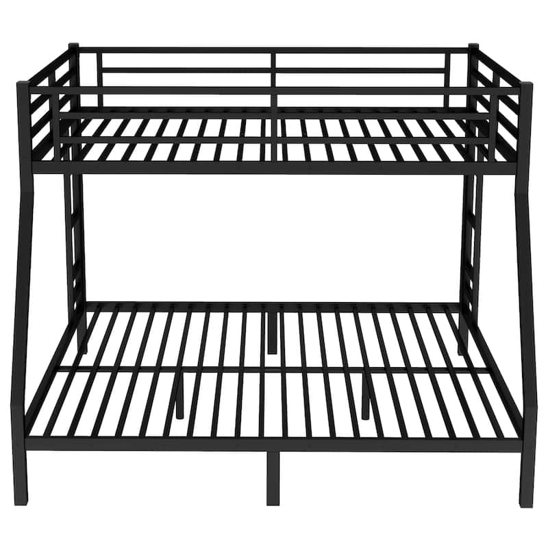 Space-Saving Queen Over King Bunk Bed for Teens and Adults with Double Ladder, Safety Guardrails and Noise Reduced