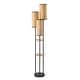 preview thumbnail 11 of 9, Adesso Trio Satin Steel Floor Lamp Black w/Natural Wood