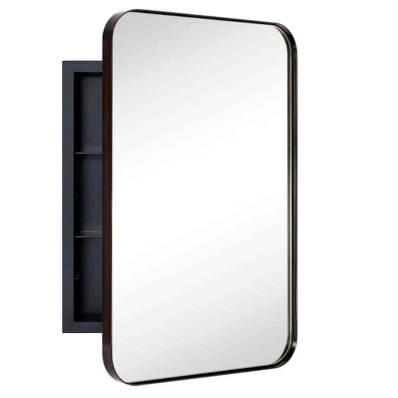 TEHOME WH Recessed Framed Medicine Cabinet with Mirror and Adjustable Shelves - 16" x 24" - Rubbed Bronze
