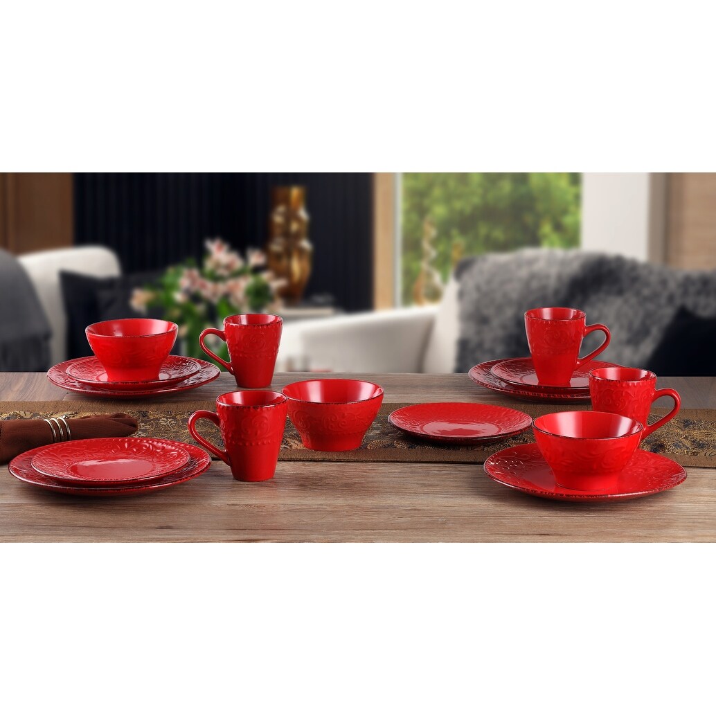 16 Piece Hometrends Dinnerware Set Lorren Home Trends Red Scroll