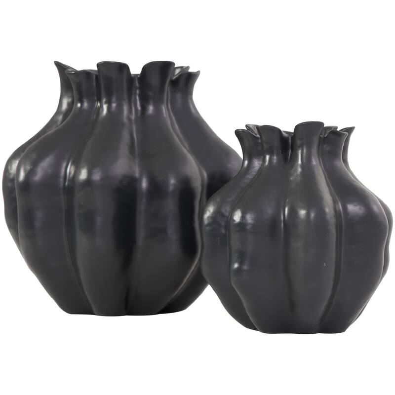 Black Resin Tulip Shaped Abstract Decorative Vase (Set of 2)