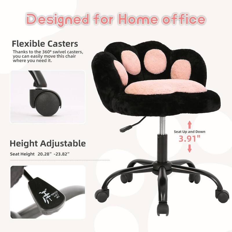 360°Rotating Height Adjustable Cute Cat Paw Office Chair with Wheels for Bedroom, Home Office