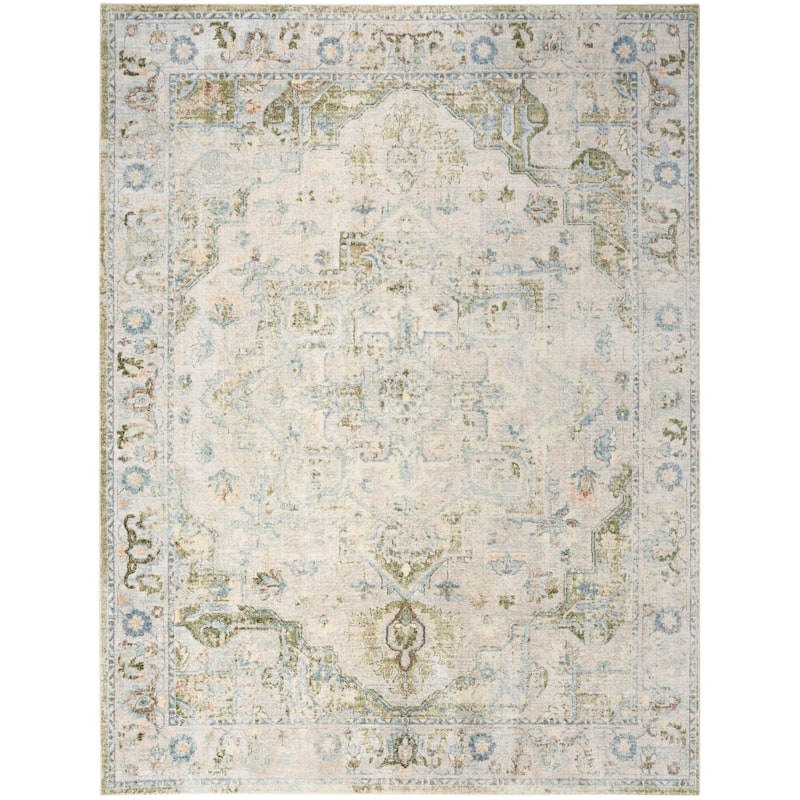 Nourison Abby Machine Washable Indoor only Persian Floral Area Rug. - 6' 7" x 9' - Blue/Green - Rectangle