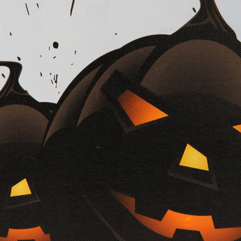 LED Lighted Jack-O-Lanterns Bats Halloween Canvas Wall Art 23.5 x 15.5