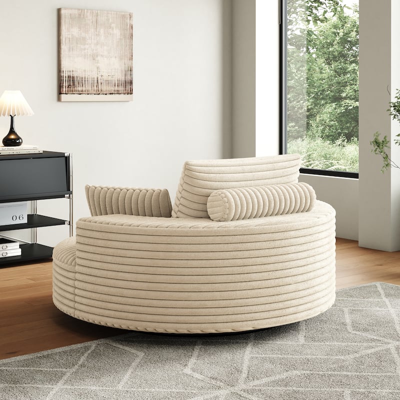 55" Luxury Swivel Chair - Plush Chenille Upholstery with 360° Rotation, Fluffy Modern Design for Living Rooms & Home Theaters