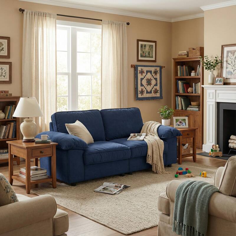 Roomfitters Modern Overstuffed Upholstered Sofa with Hidden Storage and Padded Arms, Comfy Loveseat for Small Space