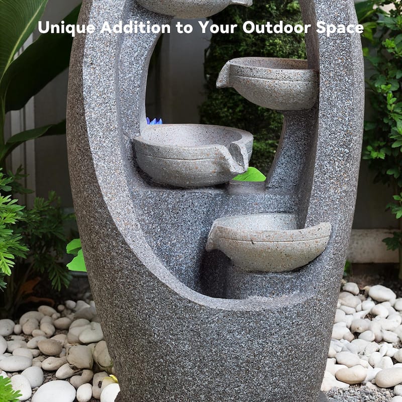 Outdoor Fountain 5-Tier Weather Resistant Outdoor Floor Waterfall Fountain