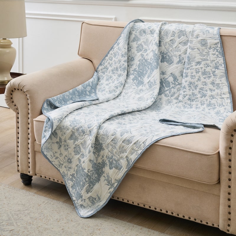 Greenland Home Fashions Patchwork Toile Jacquard Woven Reversible Matelassé Throw Blanket