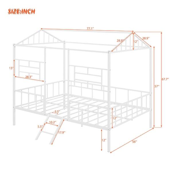 dimension image slide 1 of 4, Metal House Bed Frame with Slatted Support