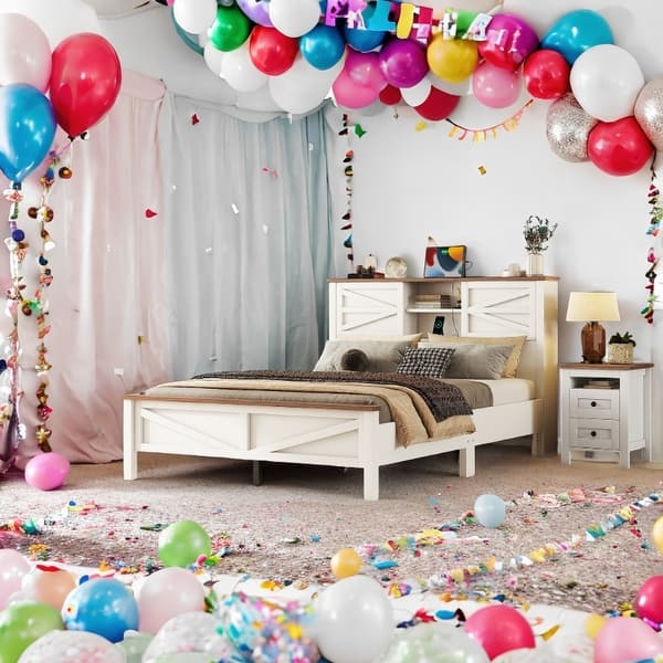 slide 2 of 3, 3-Piece Farmhouse Queen Bedroom Set White