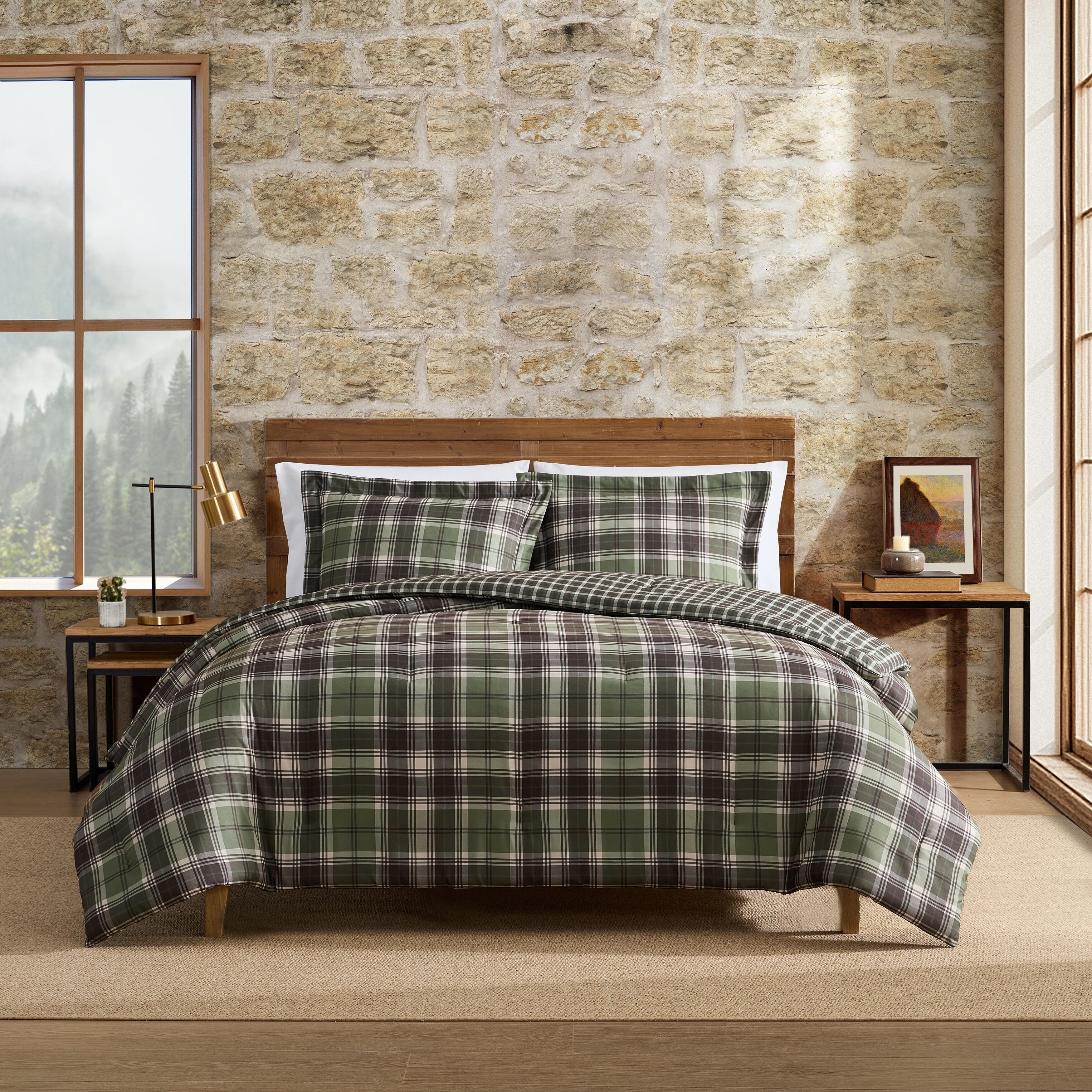 Eddie Bauer Lakeshore Plaid Green Reversible Comforter Set