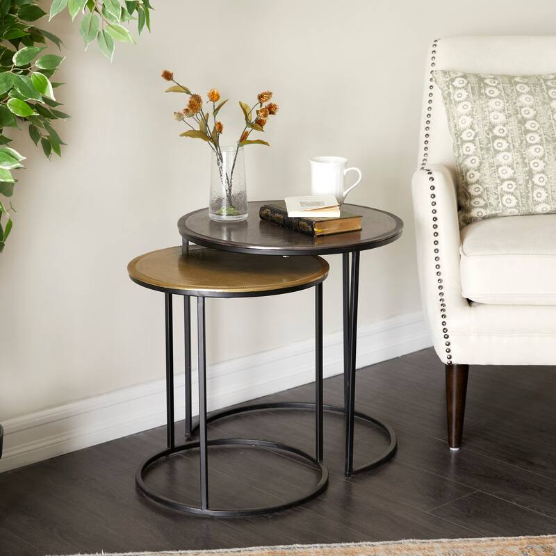 Black Aluminum Industrial Accent Table (Set of 2)