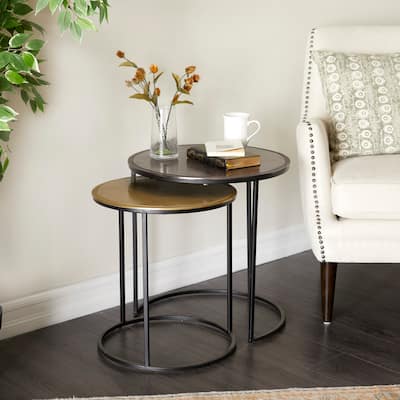Black Aluminum Industrial Accent Table (Set of 2)