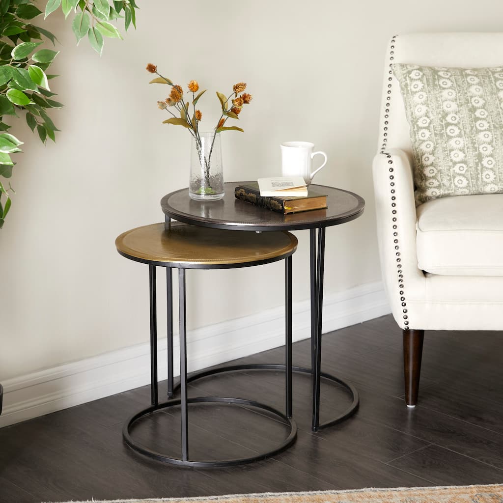 Black Aluminum Industrial Accent Table (Set of 2)