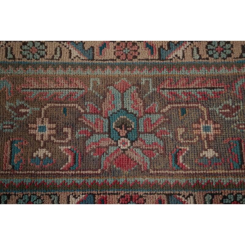 Pink Geometric Tabriz Persian Vintage Rug Hand-Knotted Wool Carpet - 6'7"x 9'8"