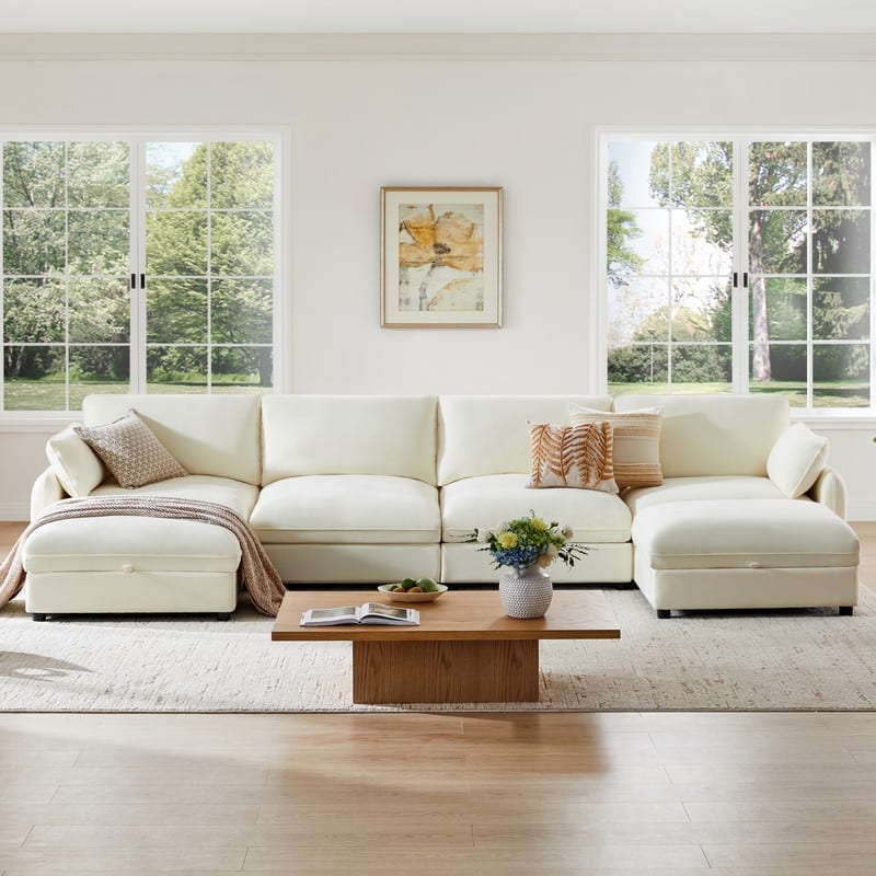 Spruce & Spring Oversized Cloud Modular Sectional Couches for Living Room - Beige-6PC