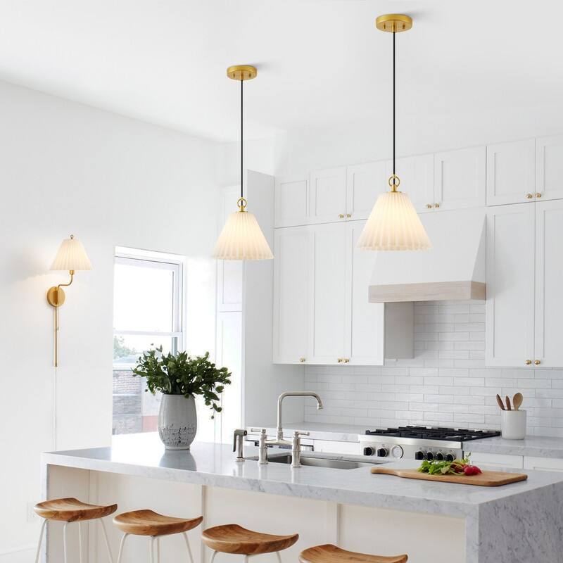 KAWOTI Brushed Gold Wall Sconce with Cone Opal White Glass - D11" x W12.5 x H33"