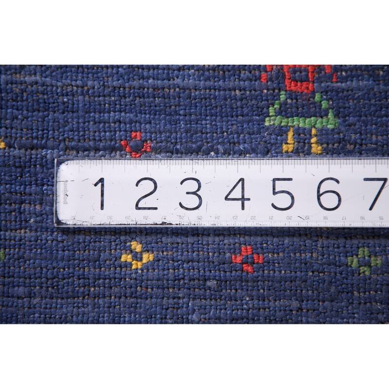 Blue Striped Gabbeh Oriental Area Rug Handmade Silk Carpet - 8'10" x 11'5"