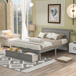 Wood Platform Bed with Under-Bed Drawer