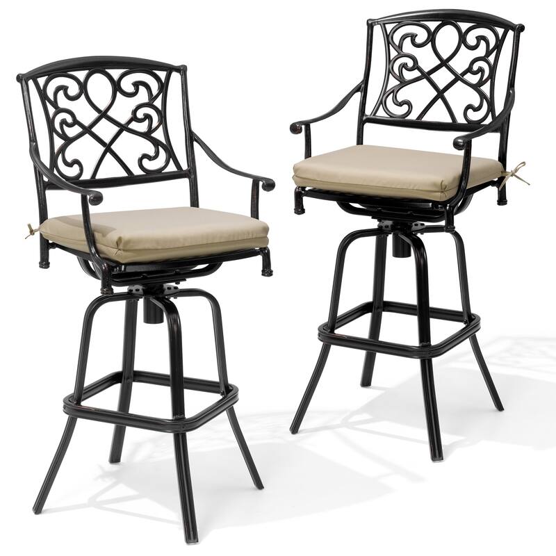 Crestlive Outdoor Patio Bar Height Swivel Bar Stool with Sunbrella Cushion
