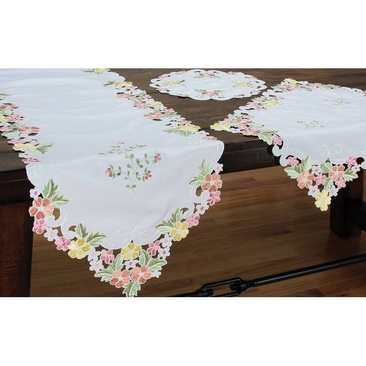 Colorful Embroidered Flowers Table Runner - 15 x 54"