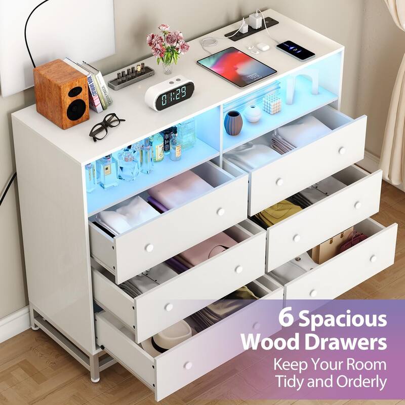 6 Drawer Double Dresser TV Stand, Bedroom Dresser