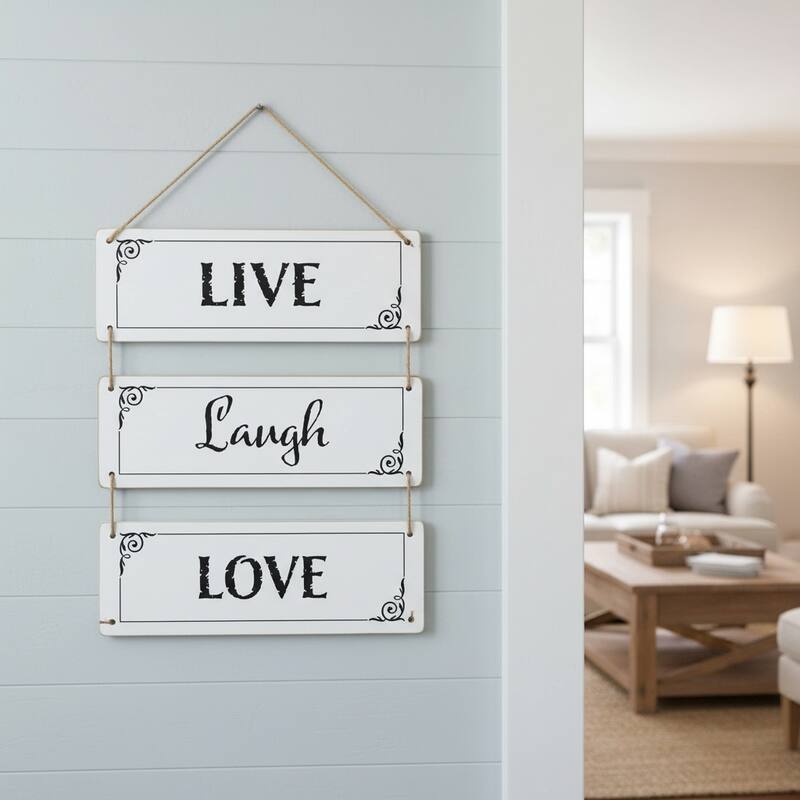 HomeRoots 14" X 12" Black And White Reversible Inspirational Love Text Wood Wall Decor - White/Black - 11.75 in. x 14.40 in.  x 0.25 in.