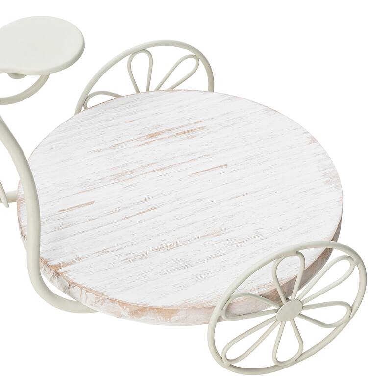 Glitzhome 24"L Spring Metal Tricycle Planter Stands Flower Pot Cart with Wood Trays