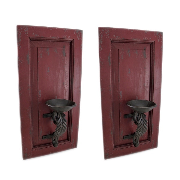 Shop Distressed Red Wood and Metal Wall Sconce Set of 2 ... Shop Distressed Red Wood and Metal Wall Sconce Set of 2 ... on Wood And Metal Wall Sconces id=17231