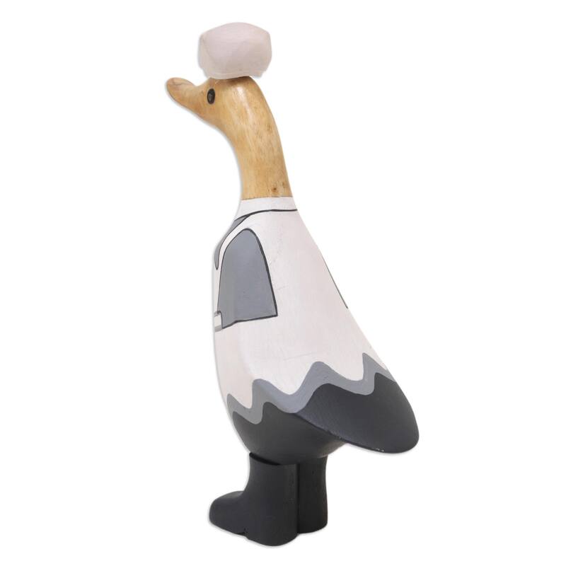 Novica Handmade Nurse Duckling In White Bamboo Root And Teak Wood Figurine
