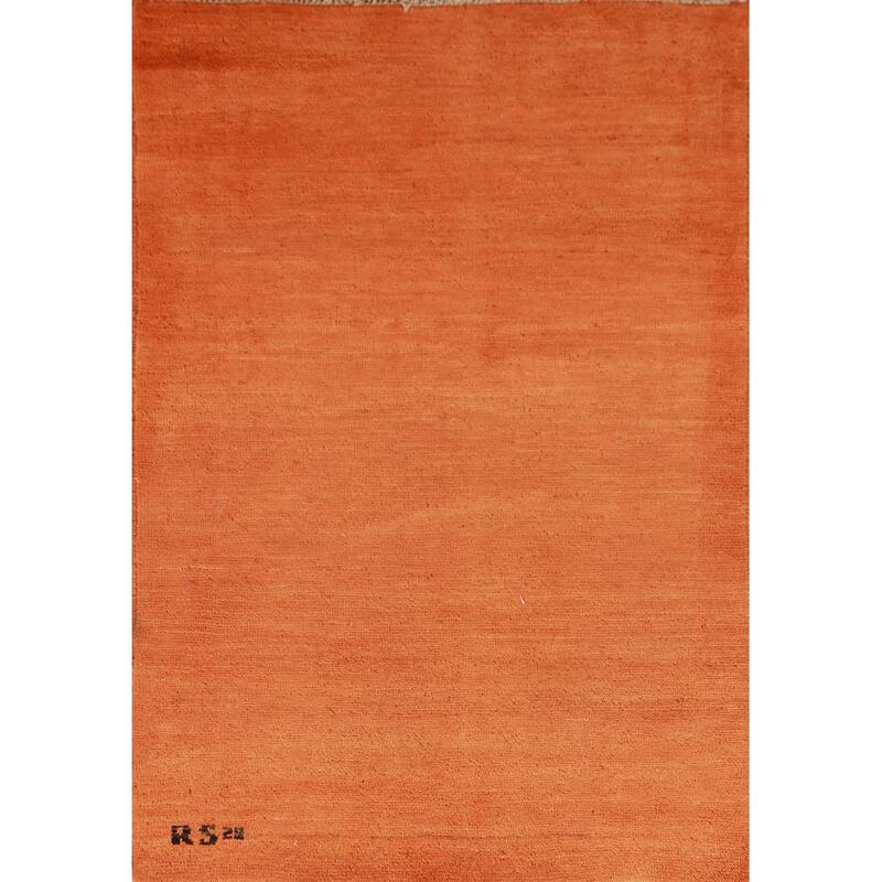 Modern Orange Gabbeh Oriental Accent Rug Hand-Knotted Wool Carpet - 2'9" x 3'11"