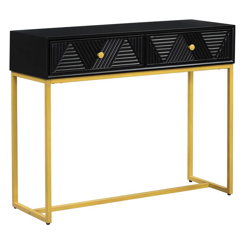 38" Modern Console Table with Two Drawers and Gold Metal Base for Entryway, Living Room