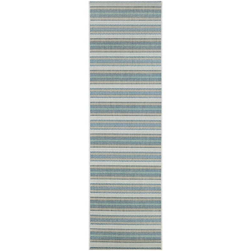 Dream Decor Rugs Samantha Sand Stripe Blue Beige Outdoor Area Rug - 2'3" x 11'9" Runner