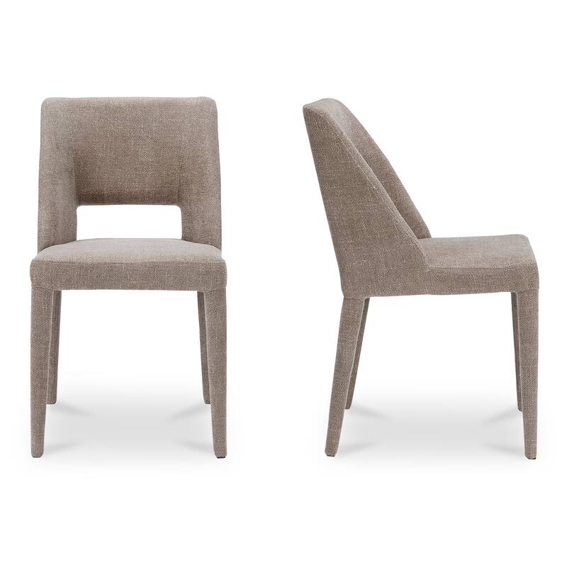 NADAAL STUDIOS Varekian Dining Chair, Fully Upholstered, Metal Frame, Rounded Carved Back, Light Brown - Set of 2