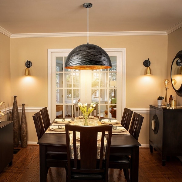 1 Light Industrial Farmhouse Oversized Pendant Gold Leaf Hammered Semi Sphere Dome Pendant Light for Kitchen Island On Sale Bed Bath Beyond 40115854