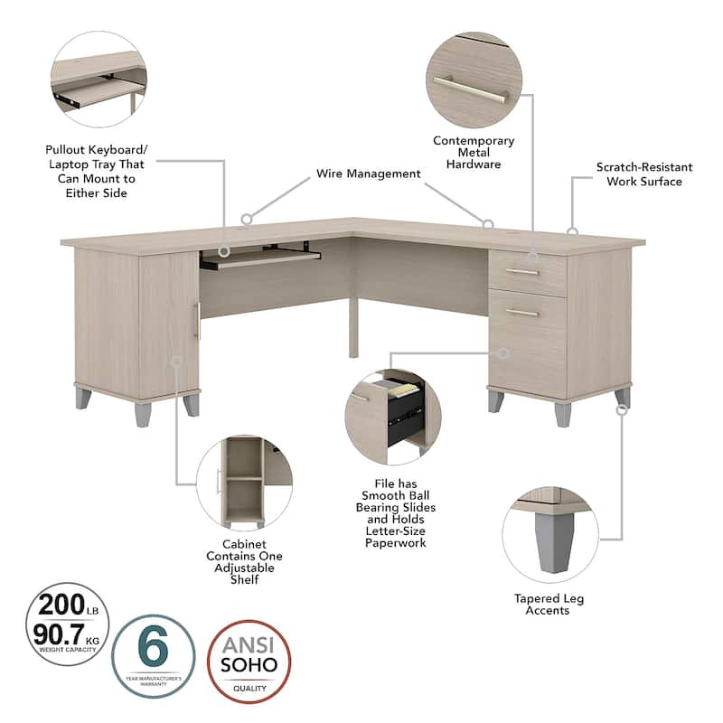 Bush Furniture Somerset 72W L Shaped Desk with Storage Hutch