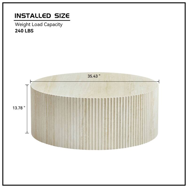 Faux travertine Round Coffee Table with Eye-Catching Relief Design, Travertine