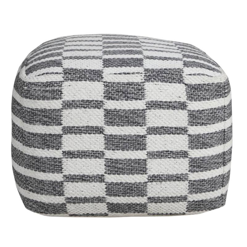 18" White and Gray Checkered Square Pouf Ottoman