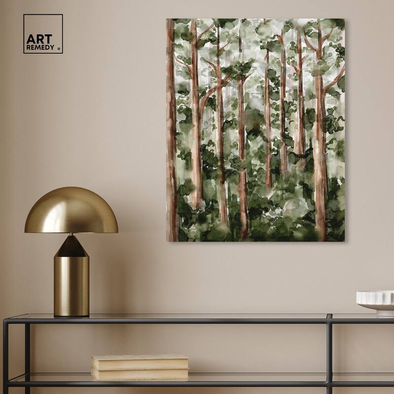 Art Remedy Wildy Forest Gallery Wrapped Landscape 1 Piece Canvas Wall Art Watercolor Style