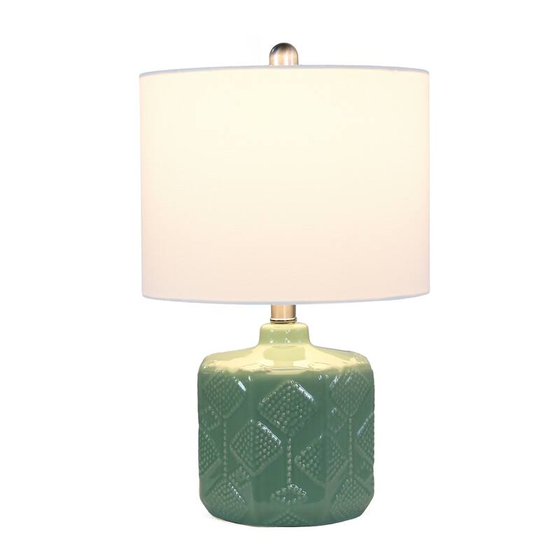 Eyelet Floral Table Lamp with White Drum Shade - 19" - Sage Green