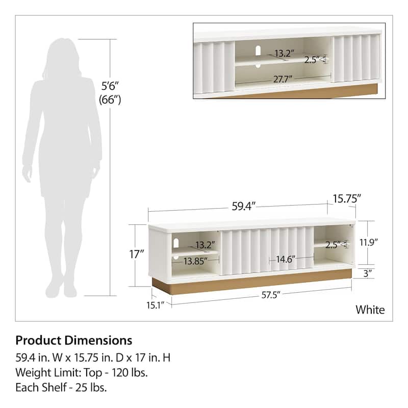Anmytek White Gold Media Console TV Stand Modern Living Room Storage Entertainment Center