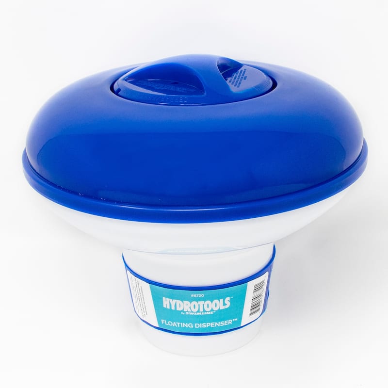 10-Inch White and Blue Adjustable Floating Swimming Pool Chemical Dispenser - 10"