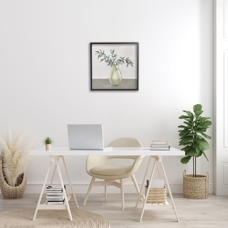 Stupell Vase And Plant Neutral Grey Design Framed Giclee Art Design By Ziwei Li